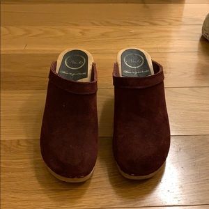 No. 6 High Heel Old School Clog suede clogs.